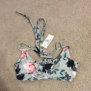Pink and Green Floral Bikini with Adjustable Straps